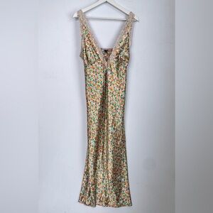 Wild Fable satin multicolor floral maxi dress with lace trim Size Medium